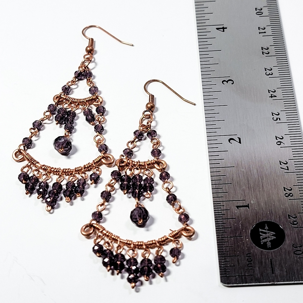 Handcrafted Copper & Amethyst Crystal Chandelier Earrings - Picture 6 of 6